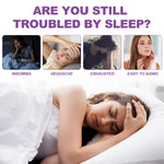 Woman lying in bed with text about sleep issues and solutions.