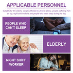 Promotional graphic for sleep aid targeting elderly, chronic stress sufferers, night shift workers, and people who can't sleep.