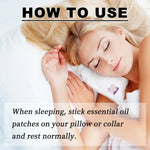 Woman sleeping with text on how to use essential oil patches