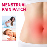 Menstrual pain patch advertisement with a woman experiencing pain and a child sleeping.